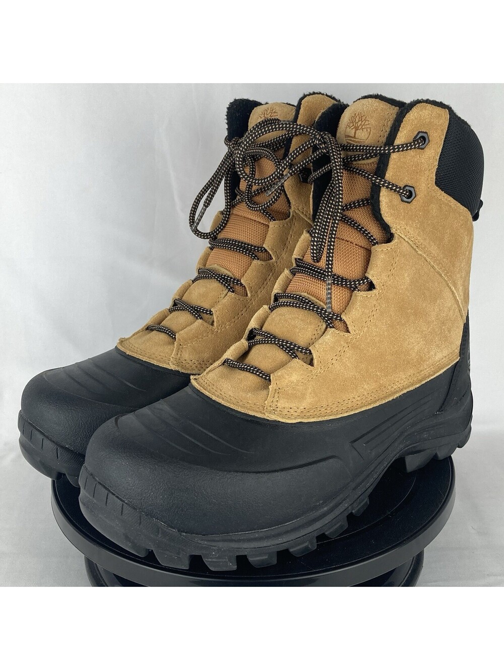 Men’s Size 9 Timberland Waterproof Duck Boots Suede Leather Wheat Black A1ZAS